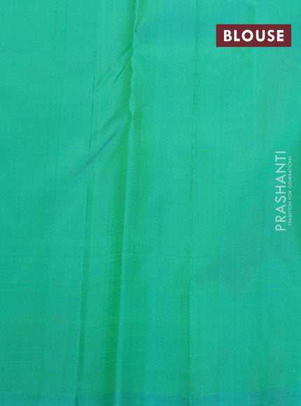 Pure kanjivaram silk saree dark pink and teal green with zari woven geometric buttas in borderless style