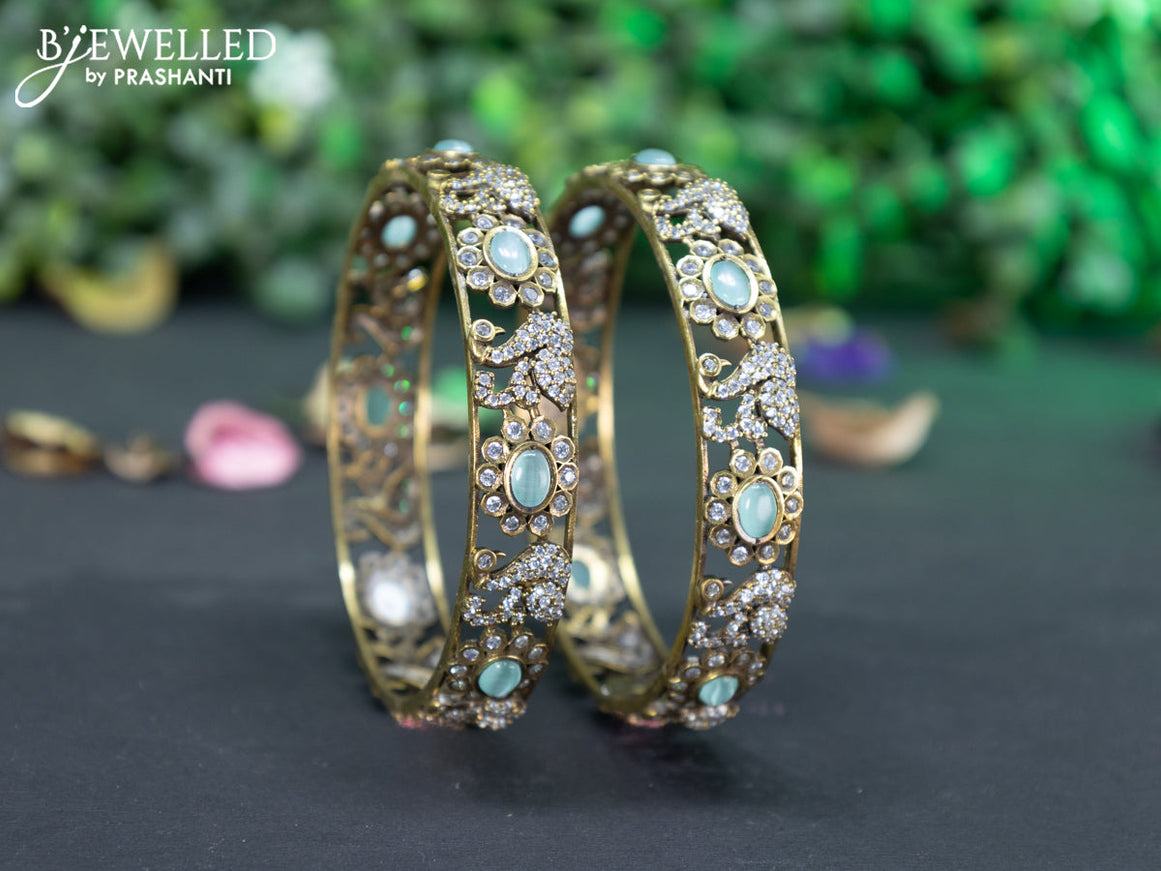 Victorian bangle swan design with mint green and cz stones