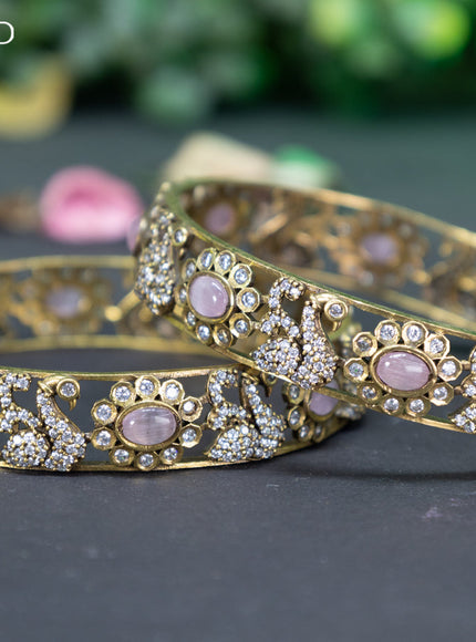 Victorian bangle swan design with baby pink and cz stones