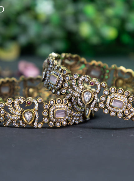 Victorian bangle peacock design with baby pink and cz stones