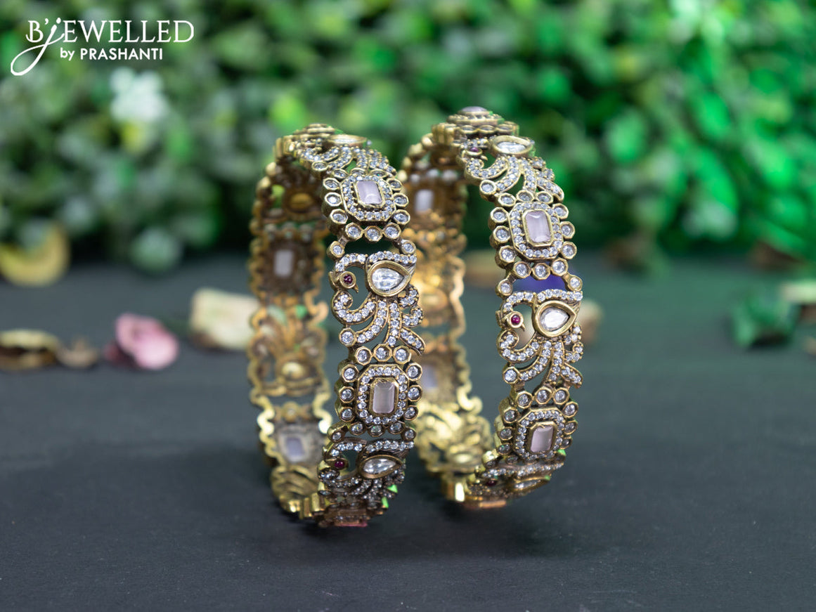 Victorian bangle peacock design with baby pink and cz stones