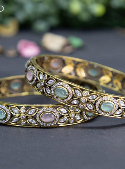 Victorian bangle with mint green & baby pink and cz stones