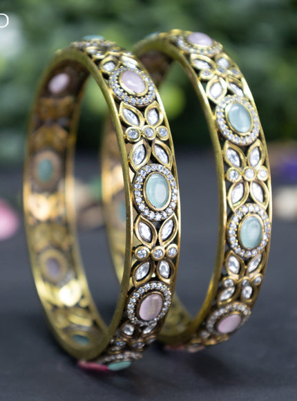 Victorian bangle with mint green & baby pink and cz stones