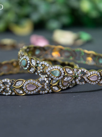 Victorian bangle with mint green & baby pink and cz stones