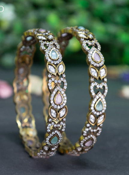 Victorian bangle with mint green & baby pink and cz stones