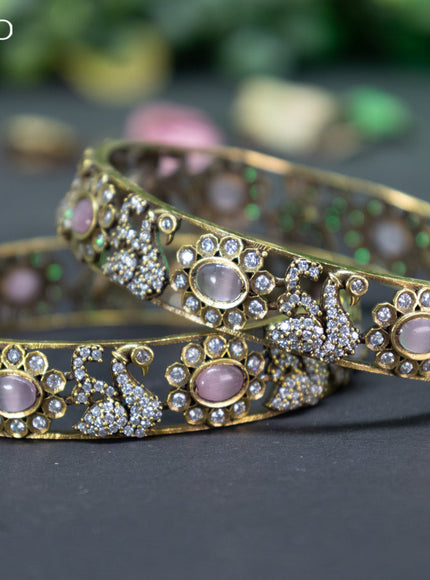 Victorian bangle swan design with baby pink and cz stones