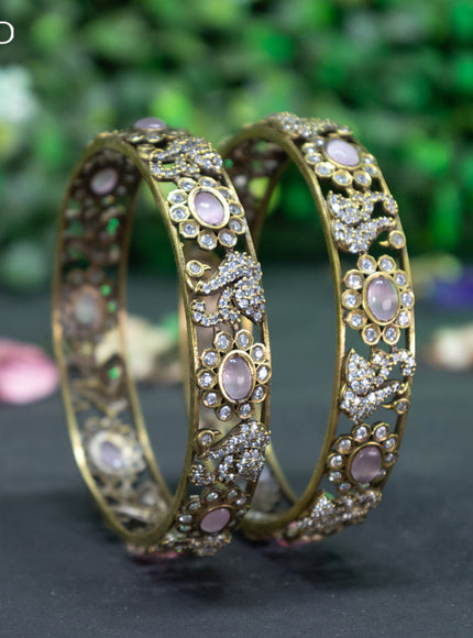 Victorian bangle swan design with baby pink and cz stones