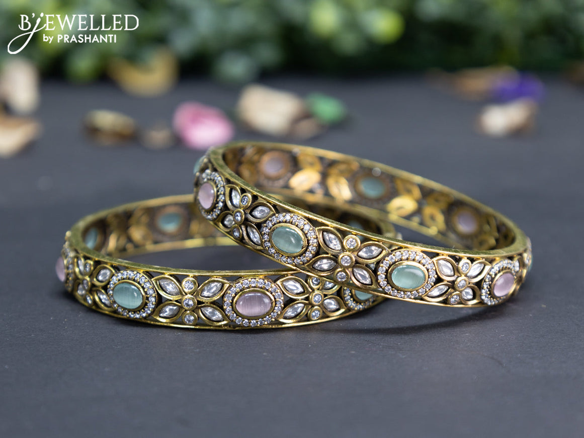 Victorian bangle with mint green & baby pink and cz stones