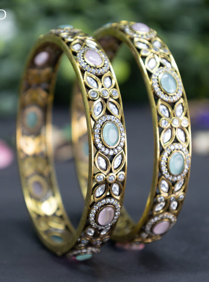 Victorian bangle with mint green & baby pink and cz stones