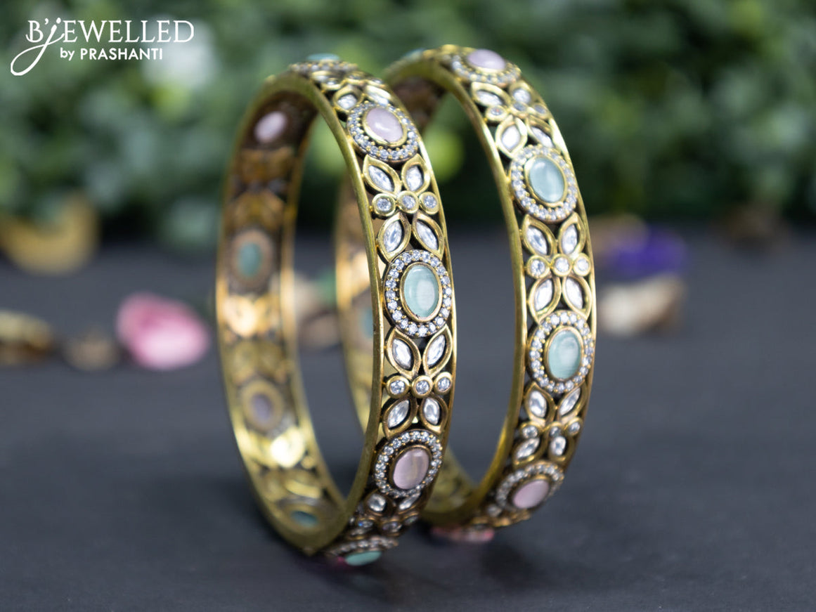 Victorian bangle with mint green & baby pink and cz stones