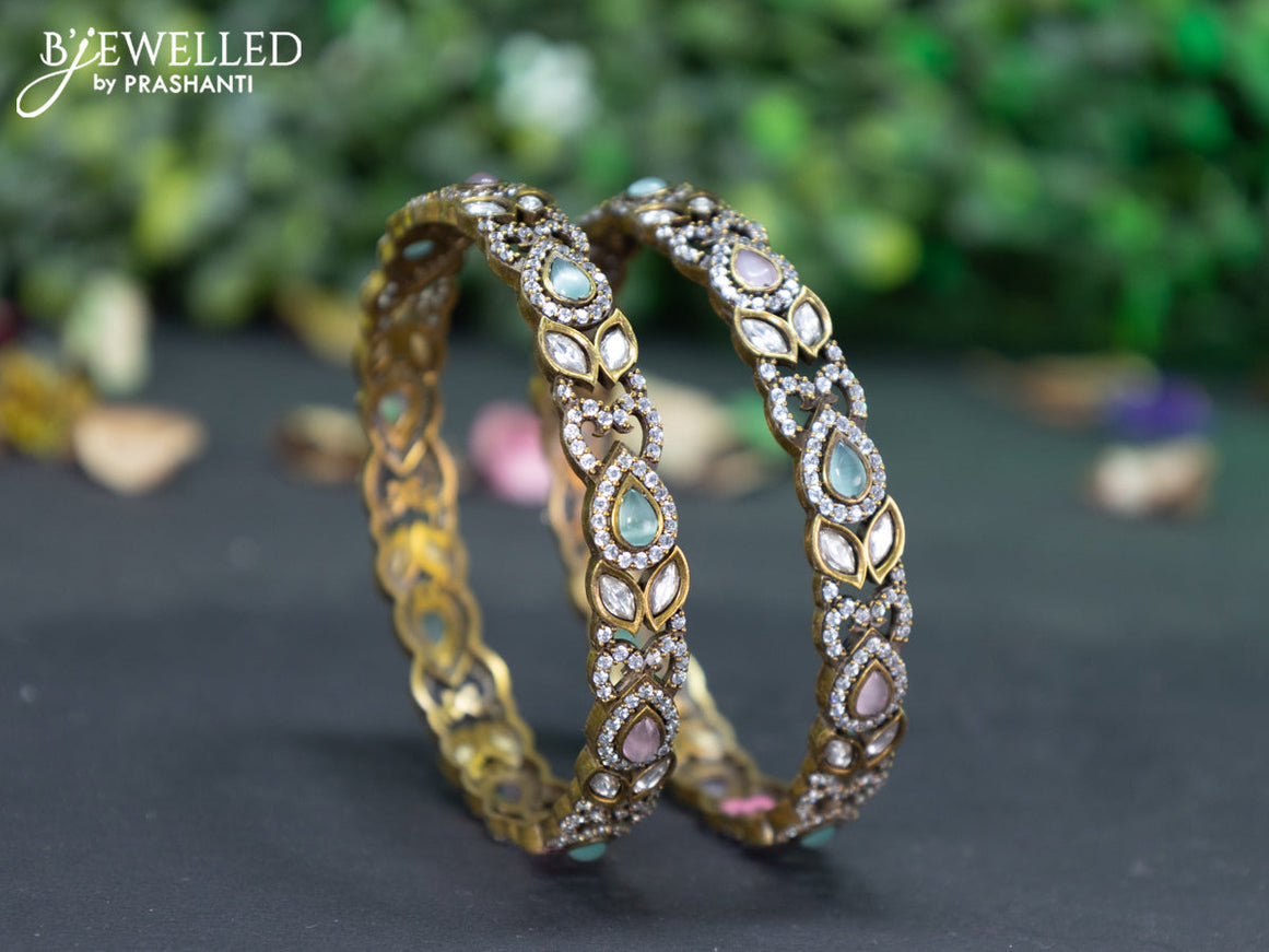 Victorian bangle with mint green & baby pink and cz stones