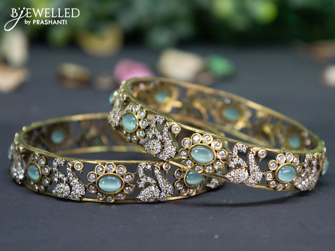 Victorian bangle swan design with mint green and cz stones