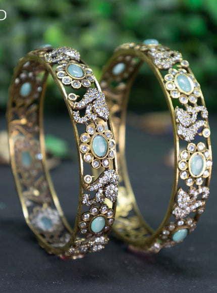 Victorian bangle swan design with mint green and cz stones