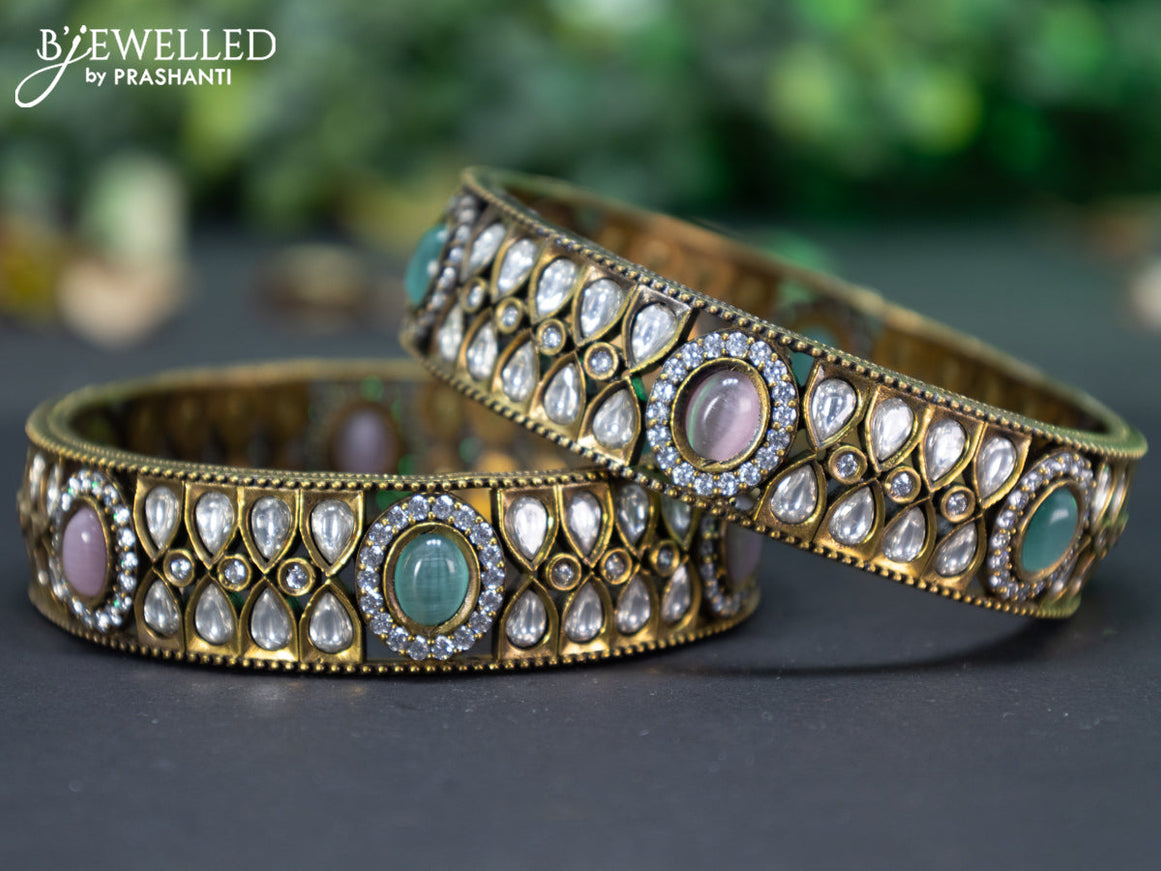 Victorian bangle with mint green & baby pink and cz stones