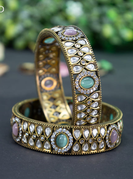 Victorian bangle with mint green & baby pink and cz stones