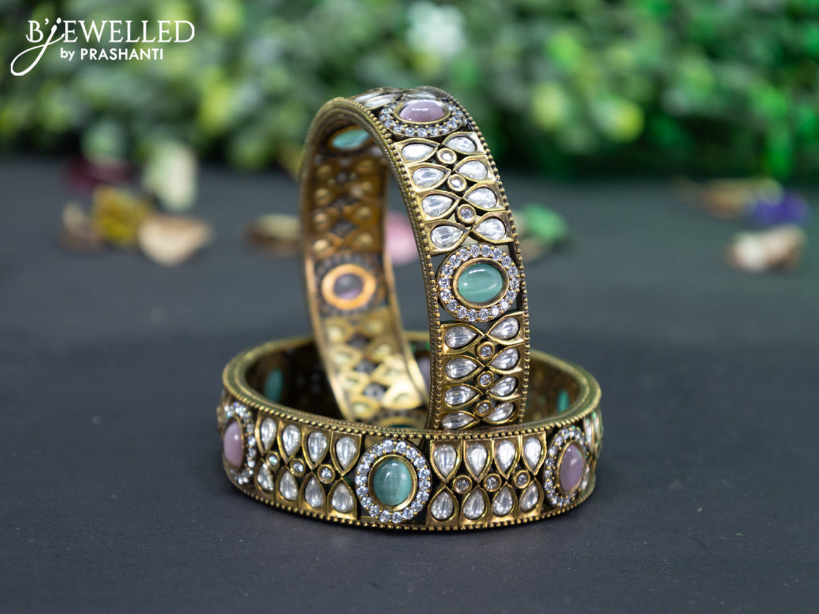 Victorian bangle with mint green & baby pink and cz stones