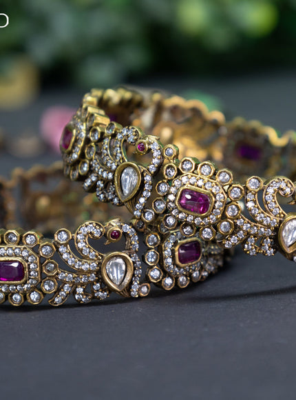 Victorian bangle peacock design with ruby and cz stones