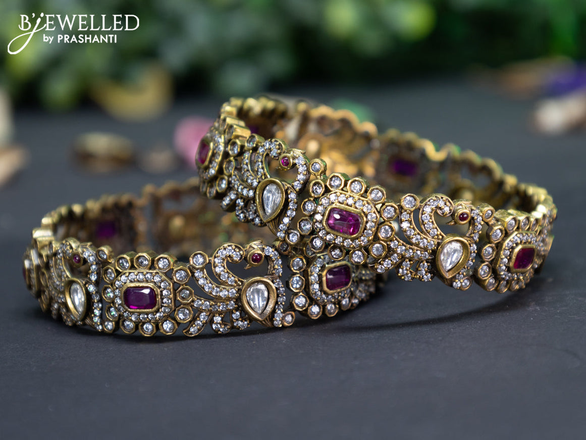 Victorian bangle peacock design with ruby and cz stones