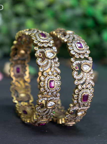 Victorian bangle peacock design with ruby and cz stones