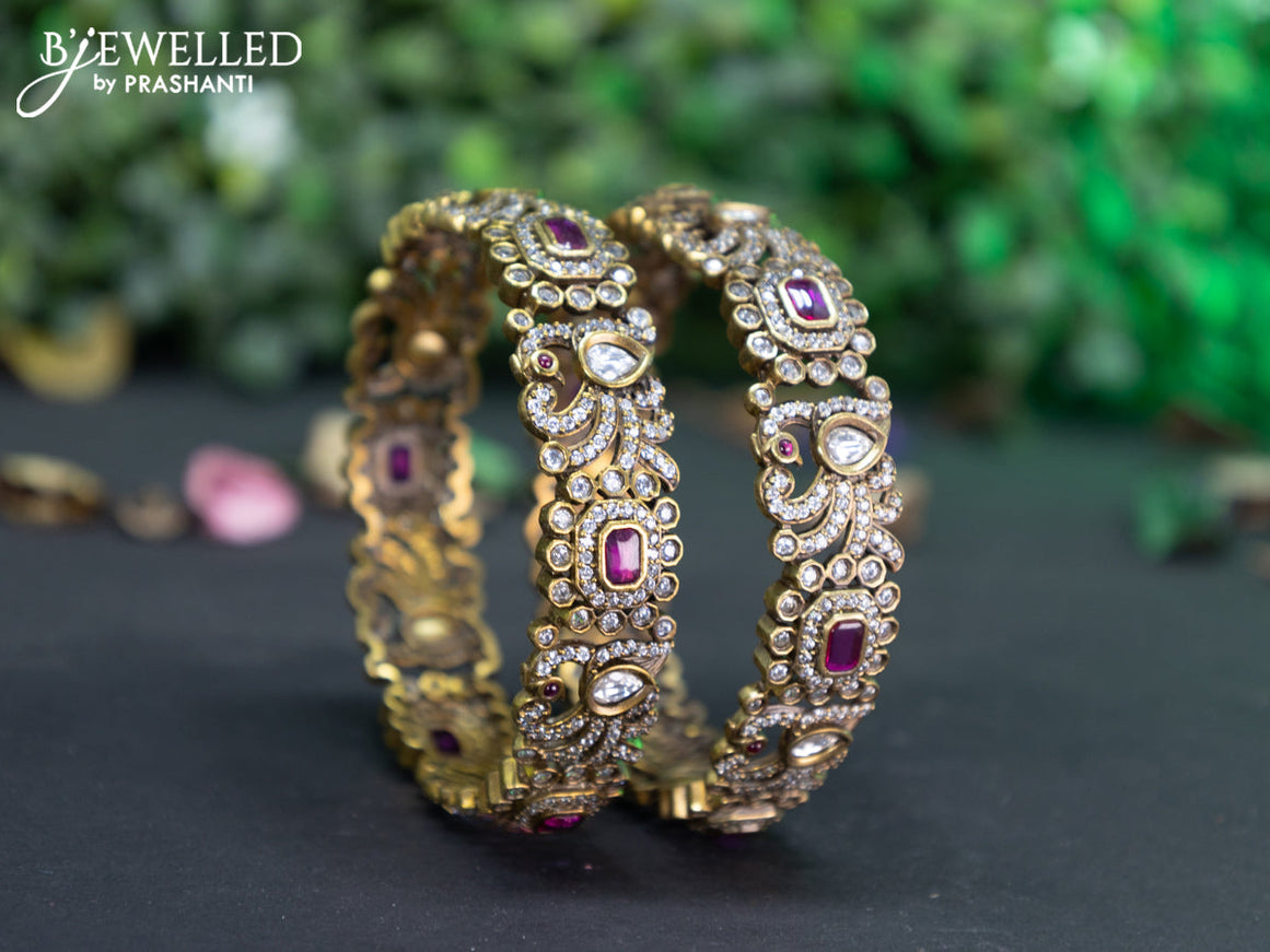 Victorian bangle peacock design with ruby and cz stones