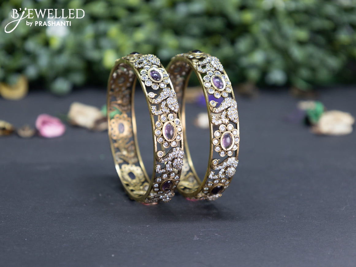 Victorian bangle swan design with violet and cz stones