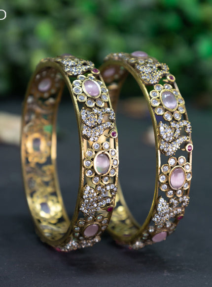 Victorian bangle swan design with baby pink and cz stones