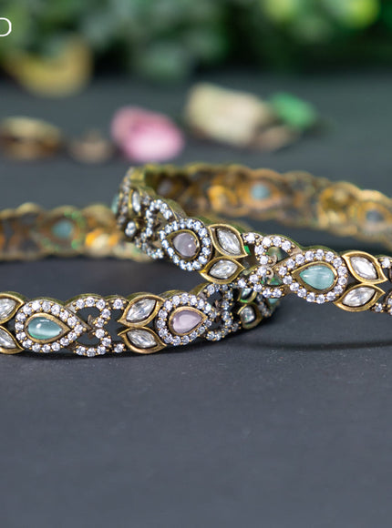 Victorian bangle with mint green & baby pink and cz stones