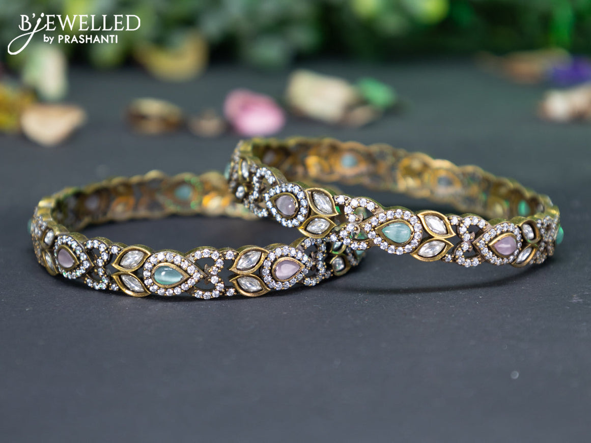 Victorian bangle with mint green & baby pink and cz stones