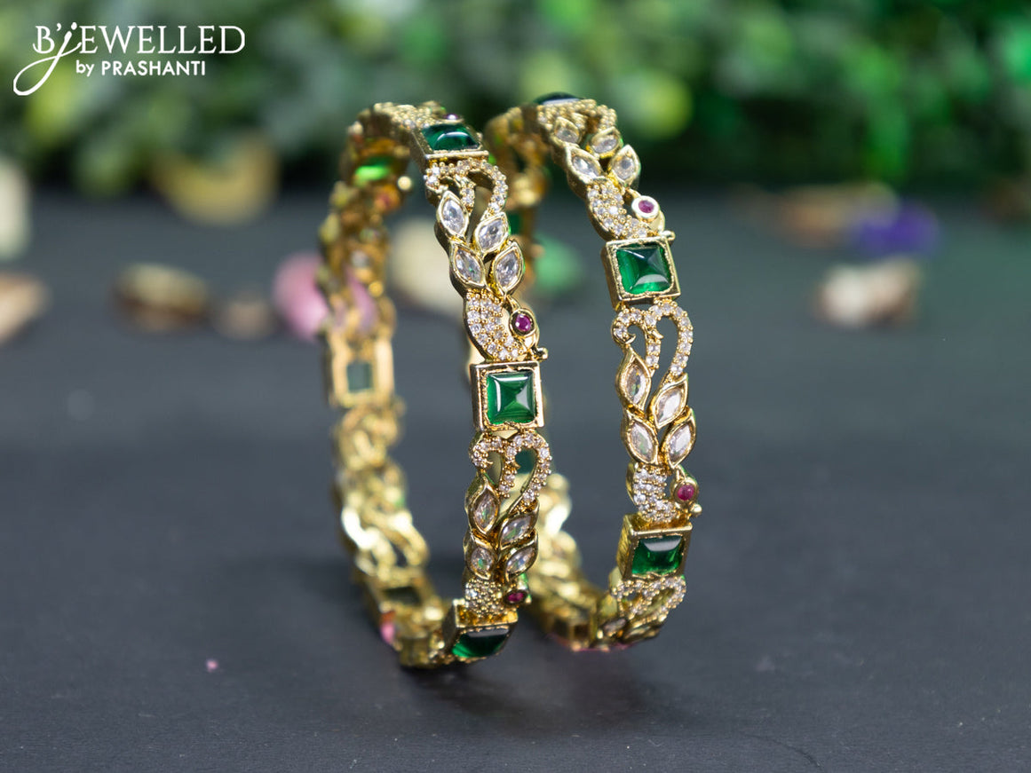 Victorian bangle peacock design with emerald and cz stones