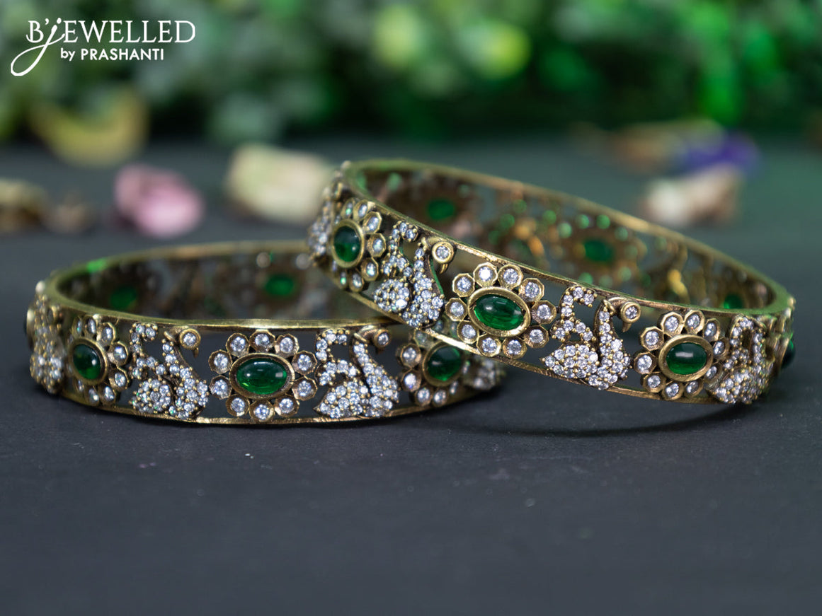 Victorian bangle swan design with emerald and cz stones