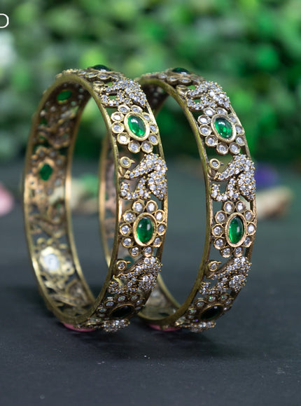 Victorian bangle swan design with emerald and cz stones