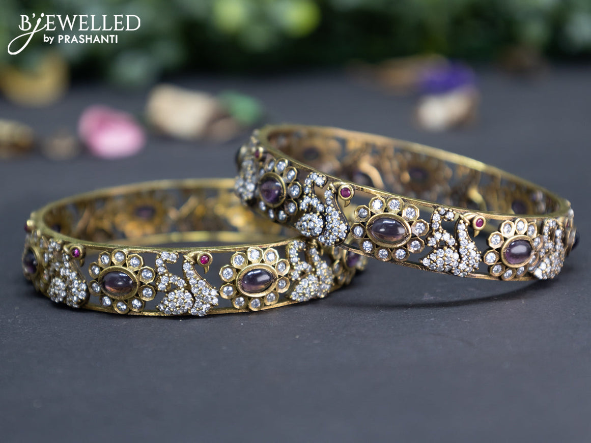 Victorian bangle swan design with violet and cz stones