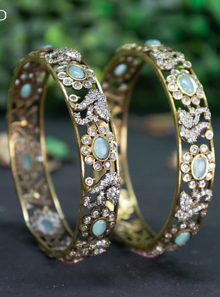 Victorian bangle swan design with mint green and cz stones