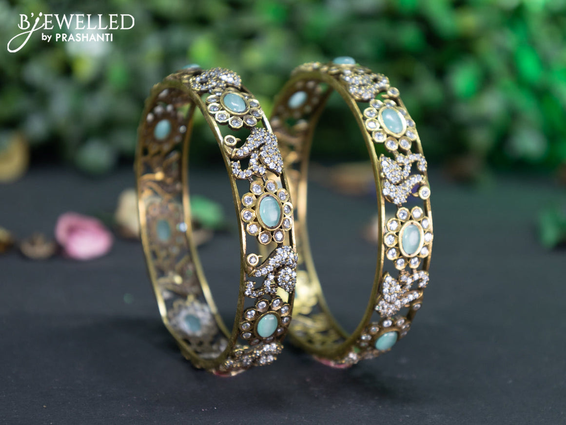 Victorian bangle swan design with mint green and cz stones