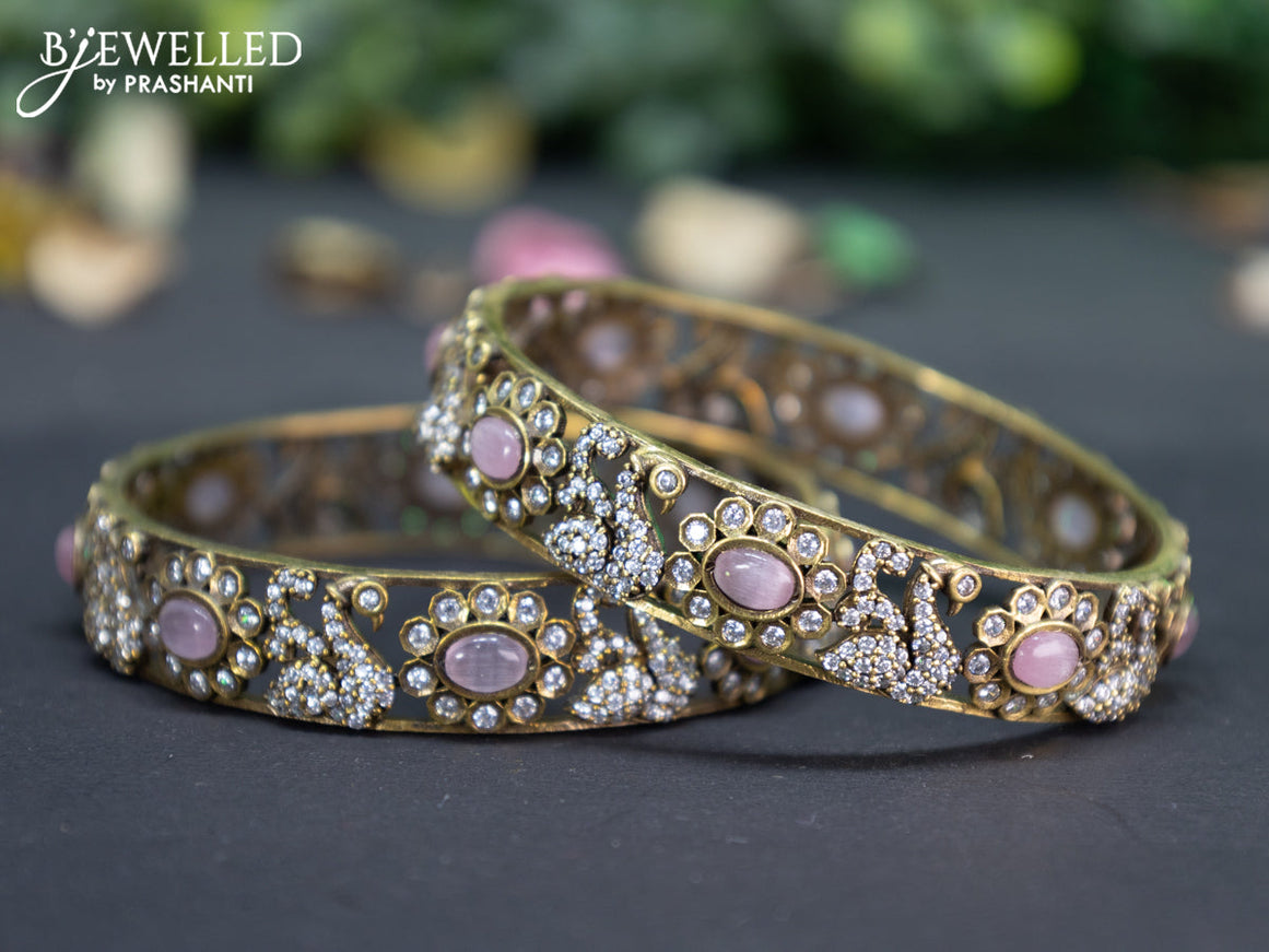 Victorian bangle swan design with baby pink and cz stones