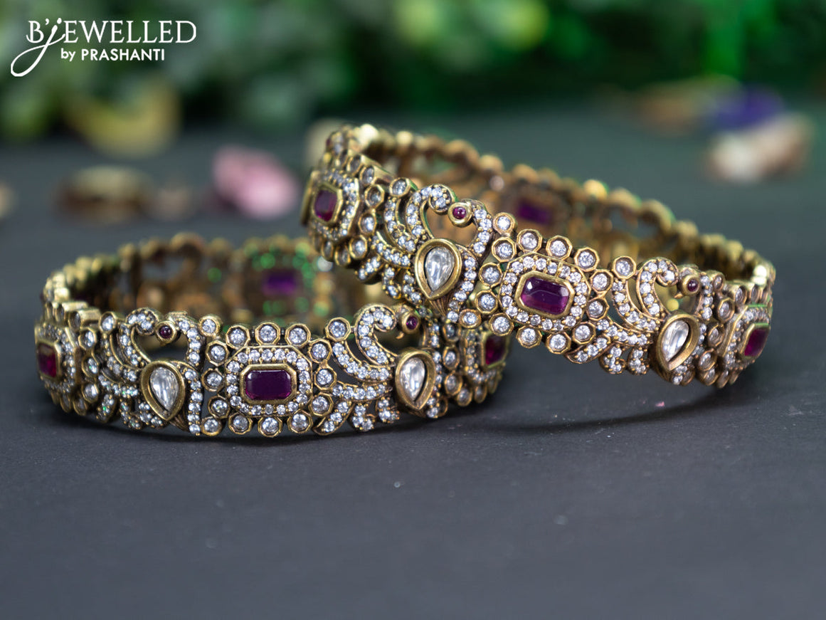 Victorian bangle peacock design with ruby and cz stones