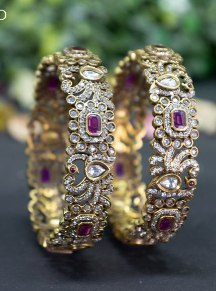 Victorian bangle peacock design with ruby and cz stones