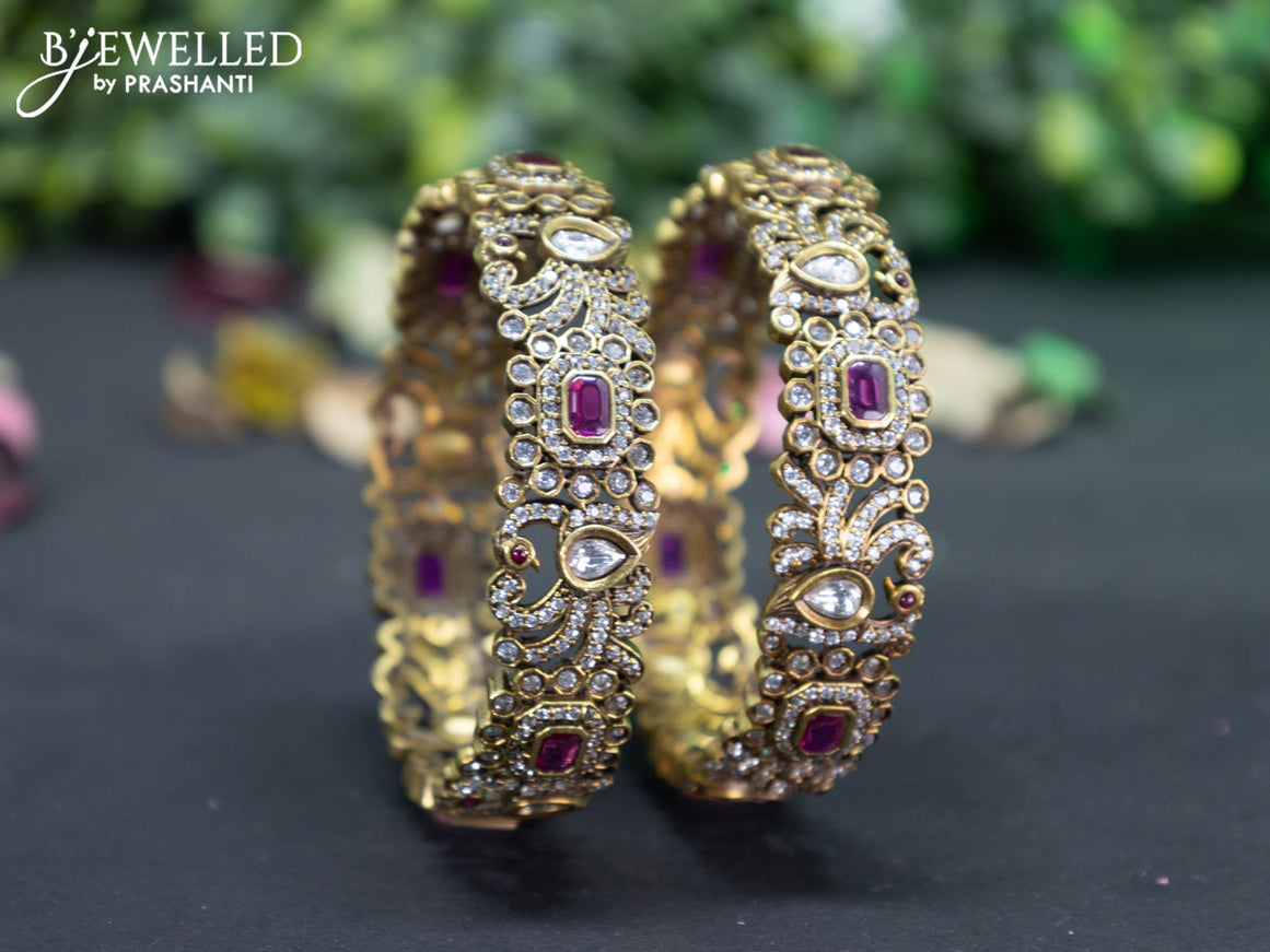 Victorian bangle peacock design with ruby and cz stones