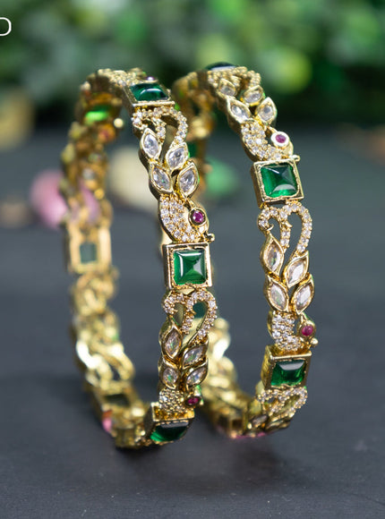 Victorian bangle peacock design with emerald and cz stones