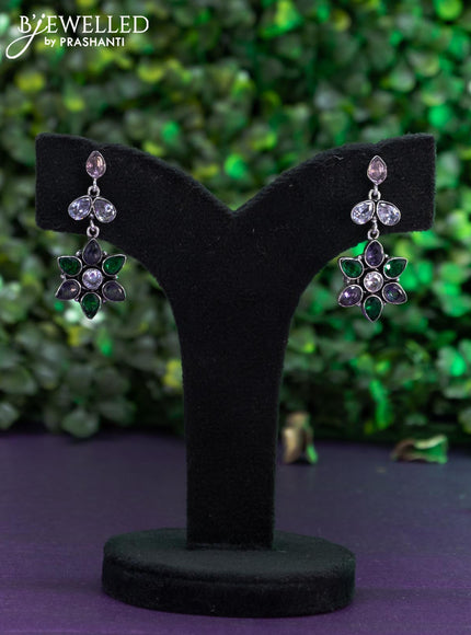 Oxidised floral design earring with multi colour and cz stones