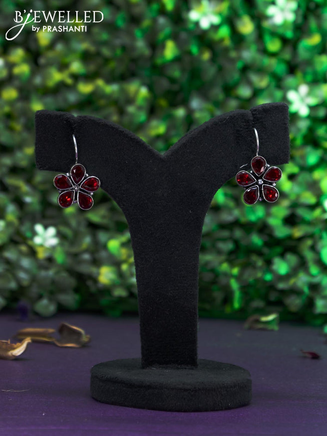 Oxidised hanging type earring with maroon stones