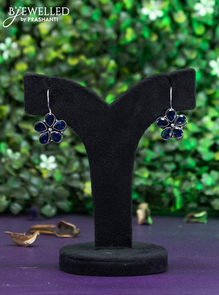 Oxidised hanging type earring with sapphire stones