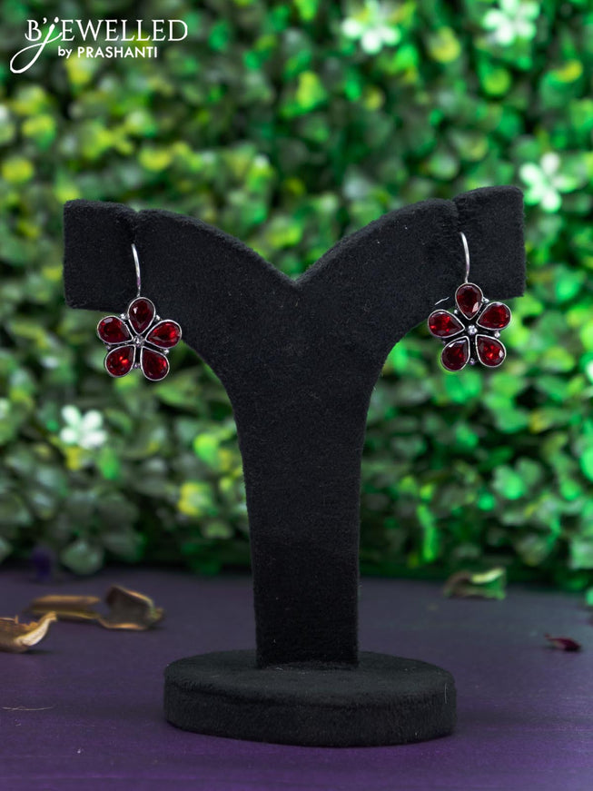 Oxidised hanging type earring with maroon stones