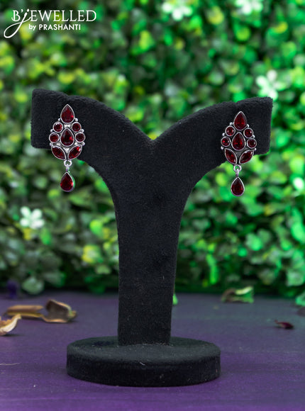 Oxidised earring with maroon stones and hanging