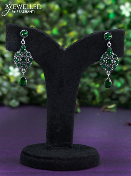 Oxidised earring with emerald stones and hanging