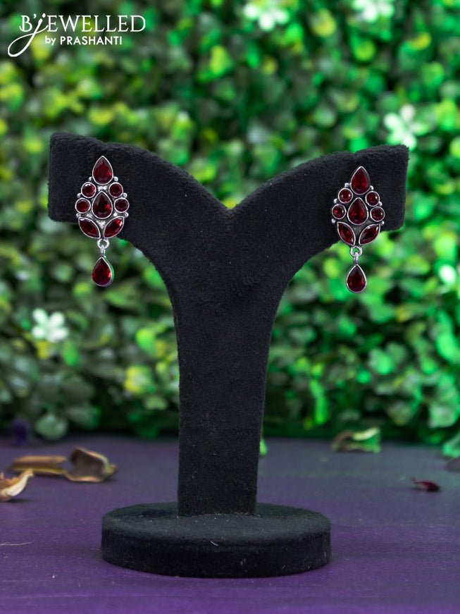 Oxidised earring with maroon stones and hanging