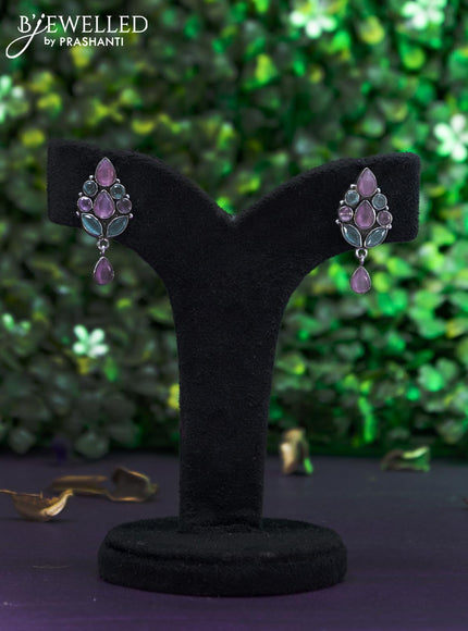 Oxidised earring pink and ice blue stones with hanging