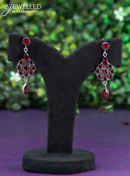 Oxidised earring with maroon stones and hanging