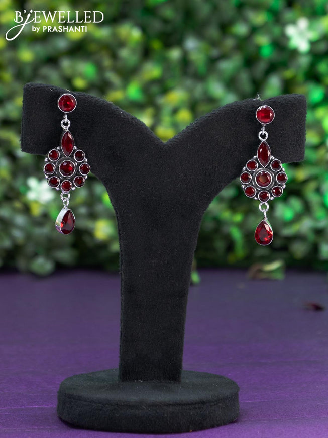 Oxidised earring with maroon stones and hanging