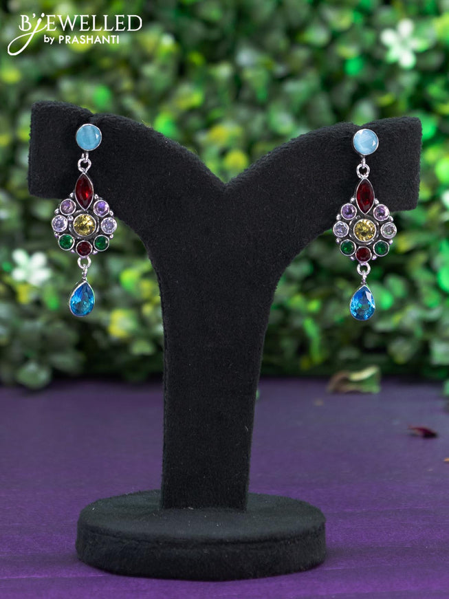 Oxidised earring with multi colour and cz stones and hanging